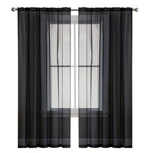 SUNLIMEI Rideau Voilage 70 x 130 cm Demi Transparent, Polyester, Plusieurs Tailles Transparent Rideaux Salon D&eacute;coration de Maison pour Fenetre Chambre Adulte Salon, Noir (LvLiangLiMeiDianZiShangWuYouXianGongSi, neuf)
