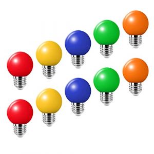 HUAMu Lot de 10 E27 Ampoule Couleur LED 2W Colorful Bulb Lampe de Couleur 360° Angle AC220V-240V, Rouge, Jaune, Bleu, Vert et Orange (HUAMu, neuf)