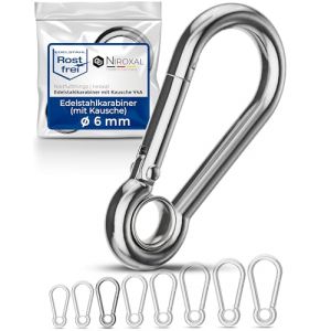 Mousqueton Crochet Petit 6 mm en Acier Inoxydable Robuste avec Embout 6 x 60 mm Porte-cl&eacute;s pour Hamac et Balan&ccedil;oire (NietFullThings, neuf)