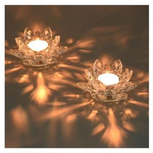 YoHyien Photophore en Cristal, Bougeoir Fleur de Lotus en Cristal, Photophore Bougie en Verre Transparent, Porte Bougie Chauffe Plat pour Décoration de Noël, Mariage et Fête à Domicile (2) (YoHyien, neuf)