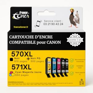 FranceToner - PGI570 CLI571-5 Cartouches Compatibles pour Canon PGI-570 CLI-571, Encre pour Canon 570 571 XL - pour Pixma MG5750 TS5055 TS5050 TS5053 MG6852 MG6850 MG5700 MG5752 MG5753 (FranceToner, neuf)