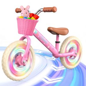 HappyGoLucky Draisienne 2-5 Ans, Draisienne Evolutive &ndash; Roues Lumineuses/Hauteur R&eacute;glable/Panier Tress&eacute;, Jouet Cadeau Fille 2 3 4 5 Ans Cadeau Anniversaire Fille Jouet Exterieur Velo Enfant Rose (L'Univers Jeux, neuf)