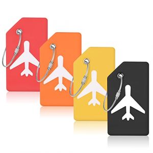 Flintronic Lot de 4 &Eacute;tiquettes de bagage en Silicone avec carte d'identit&eacute;, &Eacute;tiquettes de Valise de Bagage en silicone avec Cordes en Acier Inoxydable, &Eacute;tiquettes d'&eacute;tiquette de Sac &agrave; Main (flintronic, neuf)