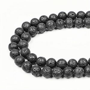 MJDCB 4mm 85 pi&egrave;ces Lave Noire Roche Volcanique Perle Pierre Naturelle Ronde en Vrac Perles Semi Precieuse pour Fabrication de Bijoux de Bracelets et de Colliers (MJDCB., neuf)