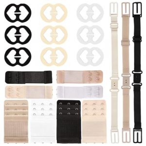 KEYRI 20 Pièces Rallonge Soutien Gorge 3 Crochets 2 Crochets Boucle Antidérapante Extension Soutien Gorge Soutiens-gorge Attache Soutien Gorge pour Femmes et Filles (Peau+Blanc+Noir, 20 Combinaisons) (QI YU, neuf)
