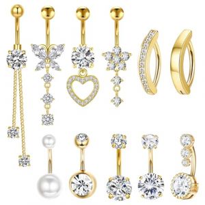 TYXHXTF 11 Piercing Nombril Percing Au Nombril, Piercing Nombril Anneau Percing Nombril, Corps Piercing Bijoux Barbells, Coeur Papillon Anneau De Nombril Bijoux De Piercing Au Ventre Pour Femme, Or (TYXHXTF, neuf)