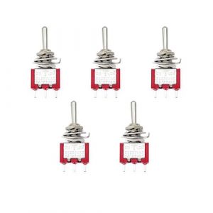 JZK Lot de 5 mini interrupteurs à bascule momentanés Mts-123, SPDT à 3 broches On-Off-On, AC 2 A 250 V, 5 A 125 V, interrupteur à bascule de verrouillage, interrupteur de démarrage automatique (CHEER CHAMP, neuf)