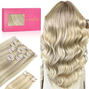 WENNALIFE Extension a Clip Cheveux Naturel, 150g 45cm 9pcs Blond Cendré Blond Platine Surligné Extension Cheveux Naturel Humain Remy Vrai Extension Cheveux Naturel Clip Extension Clip Cheveux Naturel (wennalife-FR, neuf)