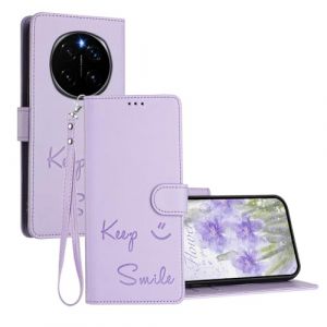 YUEQIAN Coque pour Honor Magic 7 Pro (Magic7 Pro) Case, Housse en Embossée de Mode Cuir Premium PU Flip Portefeuille, Étui de Antichoc à Fermoir Magnétique avec Fente Cartes,Violet Clair (YUEQIAN-EU, neuf)