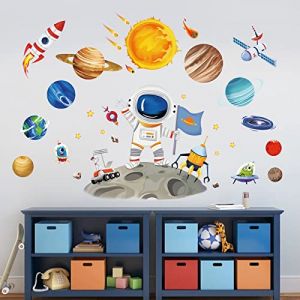 wondever Stickers Muraux Espace Plan&egrave;te Autocollants Muraux Mural Stickers Astronaute &Eacute;toiles Fus&eacute;e pour Chambre Enfants Gar&ccedil;on B&eacute;b&eacute; P&eacute;pini&egrave;re (Wondever EU, neuf)