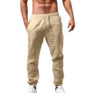Pantalon Lin Homme Été Baggy Taille Elastique Pantalon Léger Confortable Respirant Blanc Pantaloncourt Large Décontracté Pants de Plage Fluide Uni Jogging Plage Yoga Sport (Chun-Guiyou（✿7~15 jours de livraison ✿), neuf)