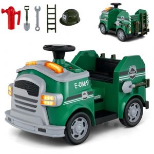 COSTWAY 12V Camion de Pompiers &Eacute;lectrique Enfant avec Musique & Alarme & Klaxon, Voiture &Eacute;lectrique avec Volant & P&eacute;dale, 5 Accessoires, 2-4km/h, Charge 25kg pour Enfant de 3-8 Ans (Vert) (FDS GmbH, neuf)