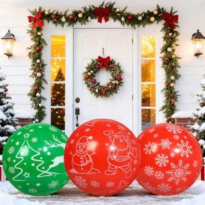 Larber 3 Pièces 60CM Géantes Gonflable Boule de Noël,PVC Gonflable Boule Décoration Noël Gonflables Ballons Extérieurs pour Cour, Jardin, Porte, Couloir Salon Décoration (Larber, neuf)