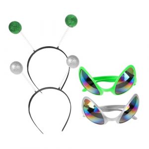 VICASKY 4 Pièces lunettes de soleil extraterrestres du festival Accessoires de déguisement nouveauté bandeau extraterrestre gros paillettes Noël accessoire de cheveux extraterrestre Métal (Micanties, neuf)