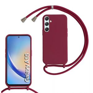 Coque pour Samsung Galaxy A55 5G avec Cordon, Collier pour &Eacute;tui en Silicone Liquide avec Portable Sangle r&eacute;glable Bandouili&egrave;re Lanyard Colliers, Housse Anti-Choc Case Samsung Galaxy A55 5G,Rouge (BiBoDan, neuf)
