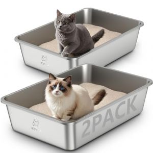 Lot de 2 Bacs Bac Litiere pour Chat en Inox, &agrave; Liti&egrave;re pour Grands Chats, Chatons et Lapin, Caisse Chat Litiere XXL, Litiere Toilette pour Maine Coon, Anti-Adh&eacute;rent, Anti-Odeurs (Lot de 2, 60*40*15cm) (ICOYEA, neuf)