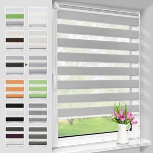 Deswell Store Enrouleur Jour Nuit sans Perçage, Tamisant pour Fenêtre ou Porte, Installation Facile avec Clips, 70 x 190 cm (Largeur du Tissu 66 cm), Gris (WanMi, neuf)