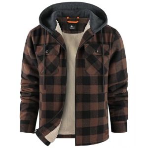 zitysport Chemise pour Homme Sherpa Polaire &agrave; Carreaux Doubl&eacute;e Veste &agrave; Capuche Doublure Manteau Veste d'hiver avec Poches Flanelle Chemise Hommes Carreaux Sweat Capuche(Kaki XL) (Haixihui, neuf)