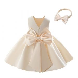 Miipat Robe pour B&eacute;b&eacute; Fille Satin&eacute; Robe Demoiselle d'honneur Bowknot Ligne A V-arri&egrave;re Bapt&ecirc;me Mariage de Soir&eacute;e Anniversaire F&ecirc;te Communion Robes pour Enfants(Champagne 90 18-24 Mois) (Miipat, neuf)