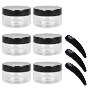 6 Pièces 100ml Bocal Plastique Transparent avec Couvercle Mini-spatules, Bocal Rondes Vides et Réutilisables, Pot Plastique Transparent, Contenant Cosmetique Vide Pour Voyage, Crèmes, Maquillage (Shininght, neuf)