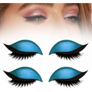 Patch de cils fard à paupières paresseux, autocollant de fard à paupières et faux cils réutilisables 2 en 1, pochoirs de maquillage colorés pour toutes les formes d'yeux (Bleu) (XFZR, neuf)