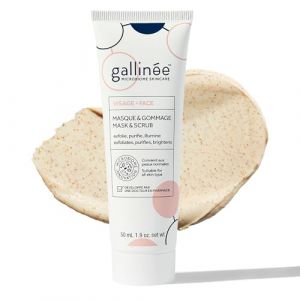Gallinée - Masque & Gommage Visage - Exfoliant Visage & Masque Argile Illuminateur 2 en 1 - Prébiotiques, Acide Lactique, Vitamine E - Masque Visage Testé Dermatologiquement - Peaux Normales - 50 ml (Gallinée UK, neuf)