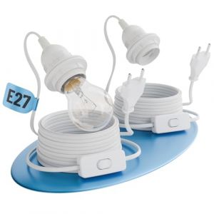 greate 2x Douille E27 avec c&acirc;ble et interrupteur blanc 5 m&egrave;tres - Socle ampoule E27 avec prise max. 60W 250V - Douille avec interrupteur, suspension luminaire, porte douille ampoule, cable luminaire (ABSINA GmbH, neuf)