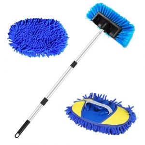 62" Brosse Lavage Voiture Manche Long, avec Rallonge de Manche Télescopique et Tête de Brosse à Poils Extra Doux qui N'endommagera pas la Peinture, aux Voitures, Bateaux et Plus Encore (Bleu) (Zhiisong, neuf)