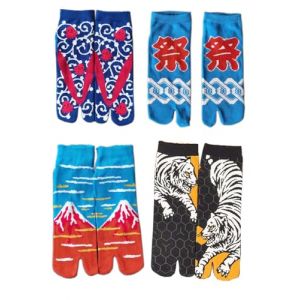 Lot de 4 paires de chaussettes japonaises en coton &agrave; bout fendu, style kimono, sandales, tabi, ninja, geta, geisha, pour hommes, A-31 (Fancy Pumpkin, neuf)