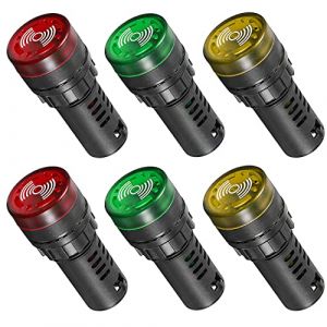 GUUZI 6pcs AC DC 220V 22mm LED Flash Signal D'alarme Voyant Lampe avec Buzzer (Rouge/Jaune/Vert, Chacun pour 2pcs) (GUZI STORE, neuf)