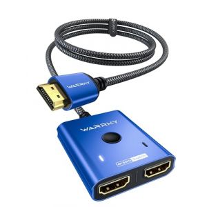 Switch HDMI 4K 60Hz avec Cable Fixe 1M, WARRKY Splitter HDMI ?Coquille en Aluminium, Nylon Tressé? Bidirectionnel Commutateur HDMI 2 Entrées 1 Sortie (Un écran à la Fois) Compatible avec PS5 -Blue (YETEGTEC, neuf)