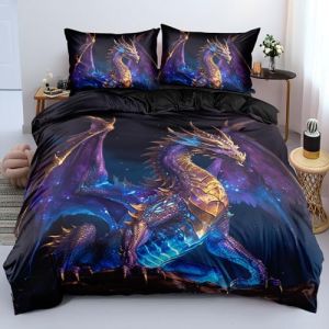 ZZTBQ Dragons Violet Housse de Couette 1 Personne Lit Enfant 90x190 cm Dragon Bleu Noir Enfant Parure de lit 1 Personne 90 x 190 cm Voie lactée 2 Piece Ensembles de Housses de Couette en Microfibre (ZZTBQ, neuf)