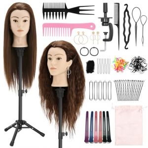 Yekavo Tête à coiffer en cheveux naturels avec trépied - Tête d'entraînement avec 90 % de cheveux humains - 61 cm - Tête de mannequin de vitrine - Tête d'entraînement - Tête de poupée avec support de (Yekavo, neuf)
