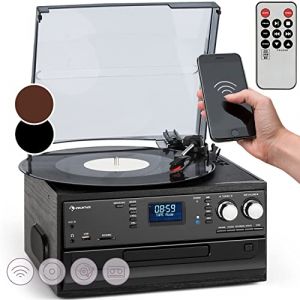 Auna Platine Vinyle Bluetooth Rétro, Tourne Disque CD avec Haut parleur, Tourne-disques Audio 33 tours, Chaine Hifi , Lecteur Vintage (Electronic-Star-FR, neuf)