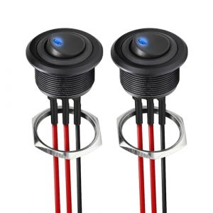 acegoo 12V Aluminium Interrupteur &agrave; Bascule Rond 20A SPST Interrupteur Marche/Arr&ecirc;t 25mm, C&acirc;bles pr&eacute;-c&acirc;bl&eacute;s 14 AWG pour Camping-car Bateau Camion Voiture Auto, 12V/24V (2Pcs, Interrupteur &agrave; Bascule) (Acegoo EU, neuf)