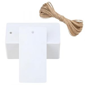 100 Pcs Etiquettes Kraft, Etiquettes Cadeaux avec Ficelle de Jute, Etiquette Cadeau Rectangulaire Vierge &agrave; Accrocher, pour l'artisanat, Mariage, Douche de B&eacute;b&eacute;, No&euml;l (blanc) (surnamei, neuf)