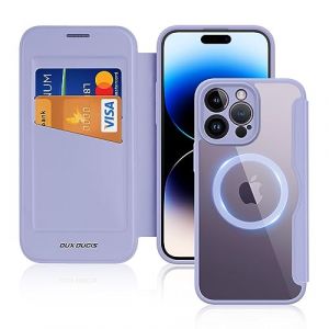 DUX DUCIS Coque Magnétique pour iPhone 14 Pro Max Etui Compatible avec MagSafe, Dos Transparente Anti-Choc Anti-Rayures Flip Étui en Cuir Housse Case pour iPhone 14 Pro Max Coque (6,7 Pouces, Violet) (HYD TECH EU, neuf)