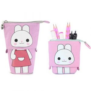 NEWUPZSI Trousse &agrave; crayons pour fille avec fermeture &eacute;clair 2 en 1 - Motif chat de dessin anim&eacute; - Support r&eacute;tractable - Porte-crayon - Pour adolescent, &eacute;tudiant - Trousse t&eacute;lescopique, Lapins (NEWUPZSI Official-FR, neuf)