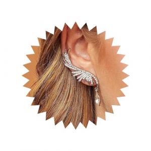 Yienate Mode Boucles D&rsquo;oreilles En Plumes D&rsquo;argent Ailes D&rsquo;ange Crawler Climbers Gouttes D&rsquo;eau Zircon Brillant Strass Oreilles Os Clip Boucles D&rsquo;oreilles Pour Femmes Et Filles (Yienate, neuf)