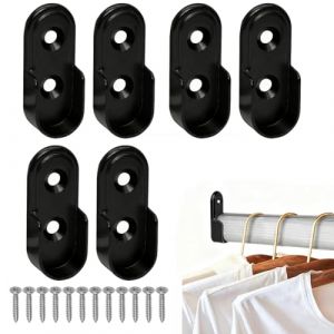 JYNXOR 6 pcs Barre de penderie, Penderie Ovale Support Barre Penderie, Support de Tringle Penderie en Métal avec 12 Vis pour Barre de Penderie, Support de Tube d'Armoire pour Placard, Dressing, noir (SHOPSCAPE INK, neuf)