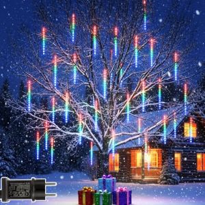 PLODAXE Guirlande Lumineuse Exterieure Noel, 24 Tubes Lumi&egrave;res de Pluie de M&eacute;t&eacute;ores, 30 cm 576 LED, &Eacute;tanche IP65, &eacute;clairage de No&euml;l pour balcon, avant-toit, toit, multicolore (3 jeux de 8 tubes) (AREDA, neuf)