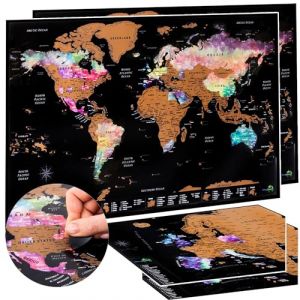 2 PACK - ATLAS & GREEN Poster Carte du Monde a Gratter | Planisph&egrave;re &agrave; Gratter | Scratch Map Aquarelle N&eacute;buleuse | Carte Europe et Tube Inclus (Toys&Collectibles, neuf)