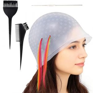 Bonnet Meches Cheveux,3 Pi&egrave;ces Trous Pr&eacute;-perc&eacute;s Bonnet Meche,Bonnet de Cheveux en Silicone,Cheveux Professionnel Kit Coloration,Comprend un Pinceau &agrave; M&egrave;ches,R&eacute;utilisable,Convient aux Femmes et Filles (FANYAhome, neuf)