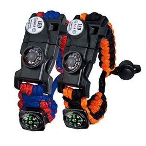 Bracelet Paracorde Survie pour Homme Femme, Militaire Paracord Bracelet Kit avec Flint + Boussole + Thermomètre + Sifflet + Lumière LED pour Extérieur, Randonneur, Baroudeur, Explorateurs (BXooo, neuf)