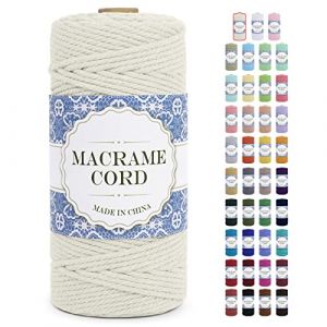 Uiopa Corde Macramé 3mm x 100m Ficelle Naturel Cordon Coton Fil Macramé 3mm Cordelette pour Suspension Murale Tressée de Plante Rideau Bricolage Décoration Intérieure Boho (Naturel) (XEYUAN, neuf)