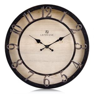 Lafocuse 30cm Horloge Murale Chiffres 3D Vintage, Silencieuse Pendule Murale Rustique Retro, Noir Shabby Chic Déco sans Tictac pour la Maison Salon Cuisine Chambre Bureau (QuareBest, neuf)