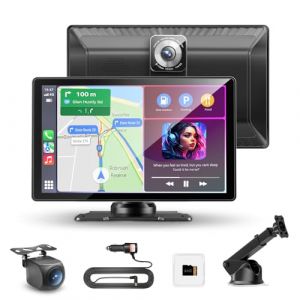 Carpeer 9 Pouces Écran Carplay Voiture pour A-pple Carplay & Android Auto avec 4K Dashcam, Caméra de recul 1080P, Écran Tactile sans Fil avec Bluetooth, GPS, Siri, Mirror Link, AUX/FM, Carte TF 64 Go (Carpeer Official Store, neuf)