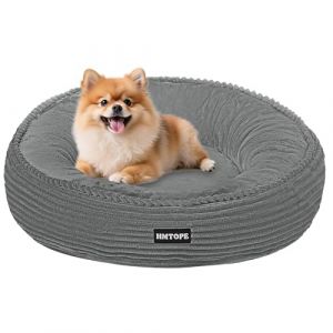 HMTOPE Lit pour chien et chat, coussin douillet, panier rond en velours c&ocirc;tel&eacute;, donut, canap&eacute; pour chien, amovible et antid&eacute;rapant, diam&egrave;tre 60 cm, gris moyen (HMTOPE, neuf)