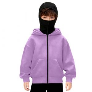 Sweat &agrave; Capuche Balaclava Zip Hoodie Enfant Cagoule Zipp&eacute; Pull Veste Chaude Hoodie Moto Masque Anti-Vent pour Sports de Plein Air V&eacute;lo Blouson Manteau Automne et Hiver (shuohaomaoyi, neuf)
