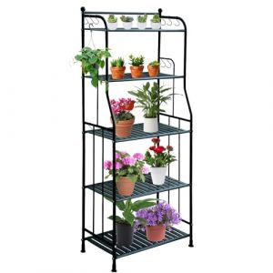 CXRYLZ-FUR Support de Plante en Métal à 5 Niveaux, Pot de Fleur Étagère de Rangement avec 10 crochetsde, Intérieure Extérieure Fer Organisateur de Maison pour le salon de balcon de Jardin - Noir (aibiys, neuf)